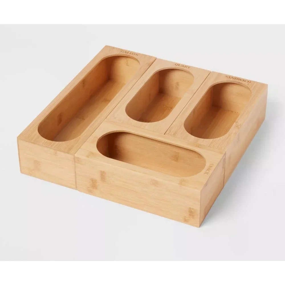 Plastic Bamboo Food Storage Bag Organizer Dispenser Holder For Drawer New in Box